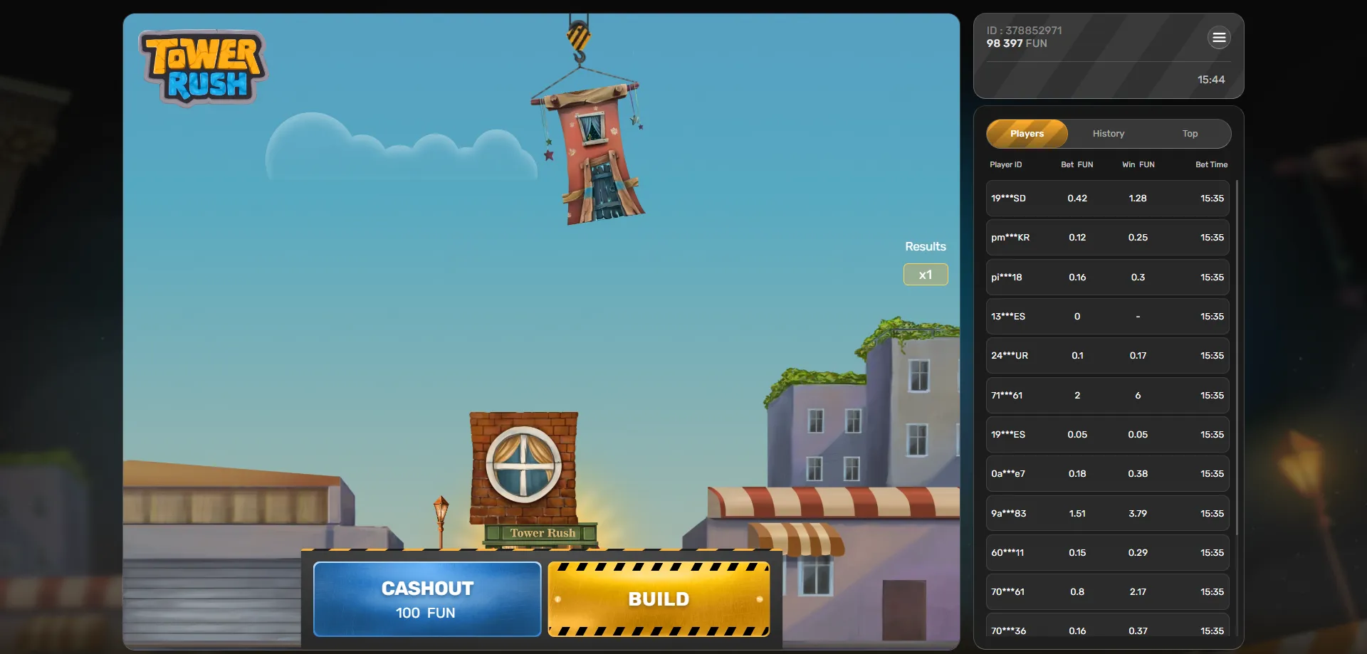 لعبة tower rush game 1xbet — بناء البرج وكسب المضاعفات